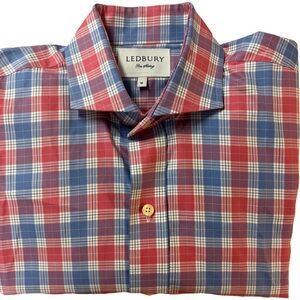 Ledbury Men’s Red Blue Plaid Button Down Dress Shirt Size Medium NWOTS